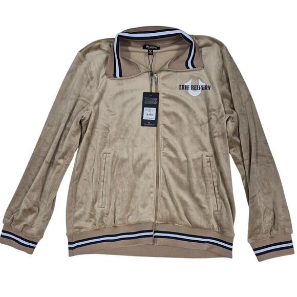 NWT True Religion Velour Tour Track Jacket Gold w/ Knit Trim Mens Sz M $139 - Picture 2 of 6